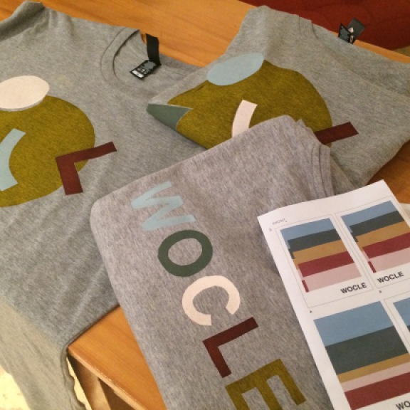 Printed Wocle t-shirts and branding